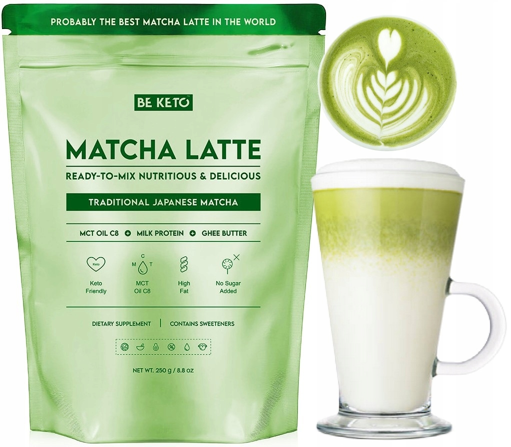 Matcha Latte Tradycyjna Japońska 250g BeKeto Olej Mct C8 & Białko & Ghee