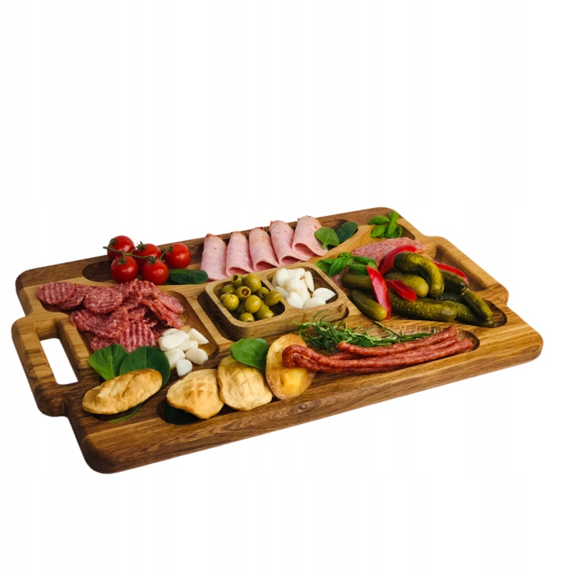 Dębowa Taca Do Serwowania Przekąsek z Uchwytami Miseczką Na Sosy Talerz EAN (GTIN) 5905523840506