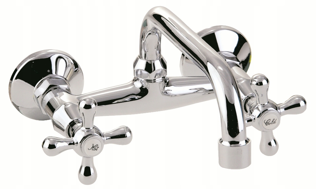 Aqbau Retro nástěnná umyvadlová baterie baterie do dřezu Otočný výtokové ramínko chrom