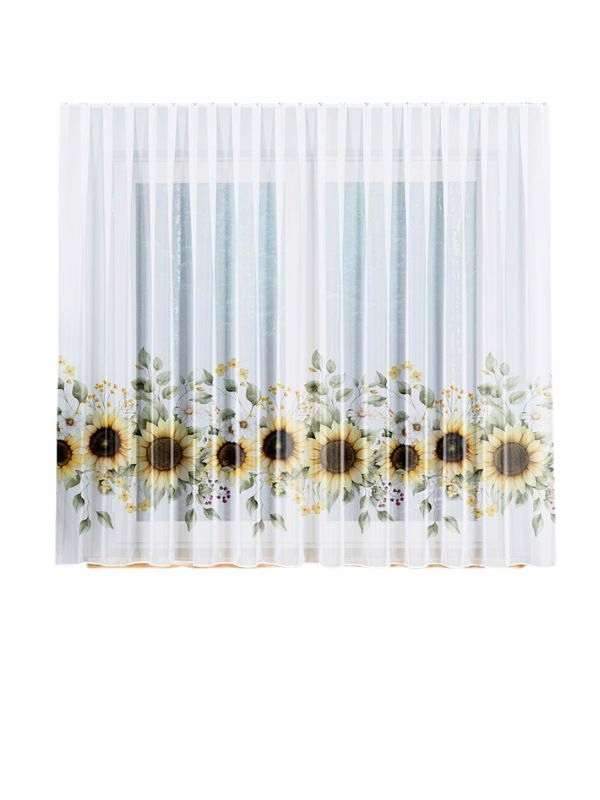 Záclona Voál Bílá Záclona Slunečnice do kuchyně Jemná s páskou š.140x120