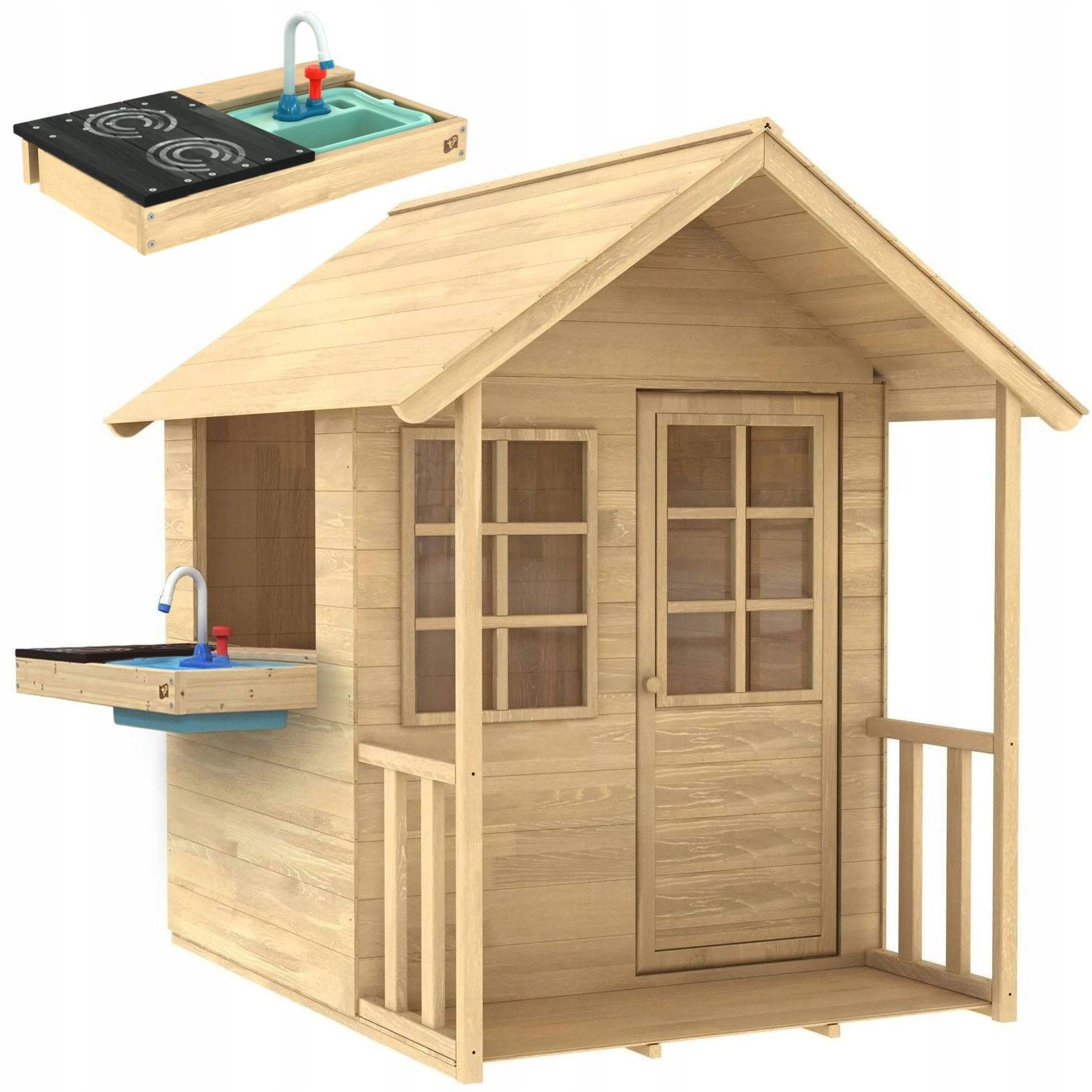 Drewniany Domek Ogrodowy Z Werandą I Kuchnią dla dzieci Fsc Tp Toys