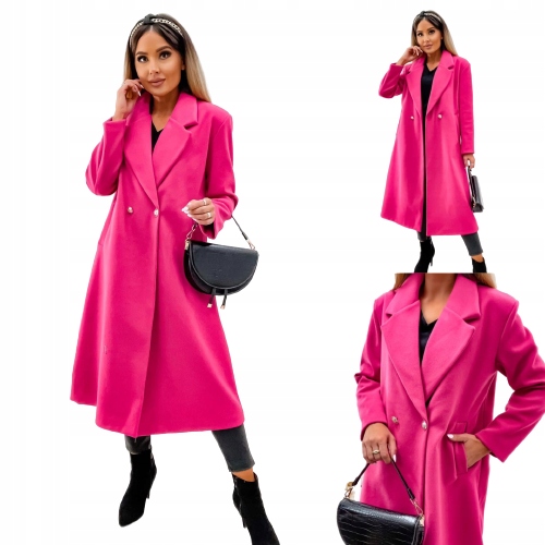 0008 Płaszcz damski oversize w kolorze fuksja – i ciepły