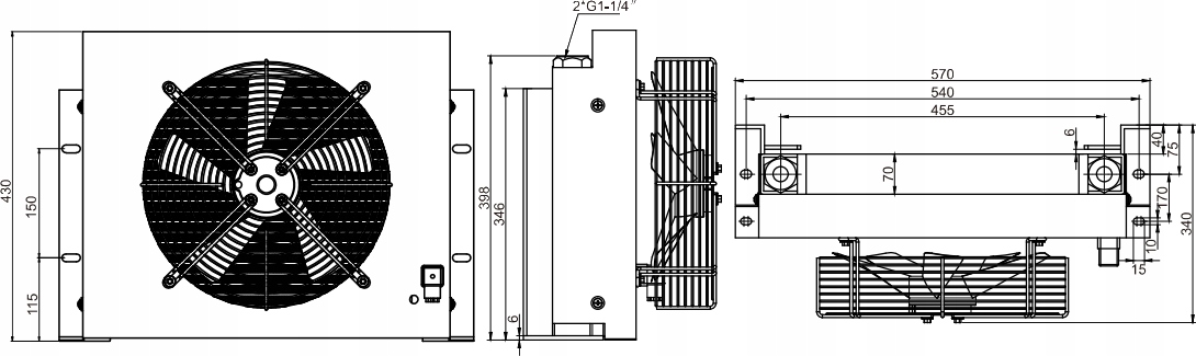 CHŁODNICA OLEJU HYDRAULICZNEGO 200 l/min AC 230V Typ maszyny Dźwig, żuraw, podnośnik Generator (agregat) Koparka Koparko-ładowarka Kruszarka Ładowarka Równiarka Rozściełacz asfaltu Spycharka Walec Wozidło Zagęszczarka Inny