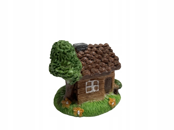 DOMEK BRĄZOWY Z DRZEWEM FIGURKA CHATKA DOMKI DOM