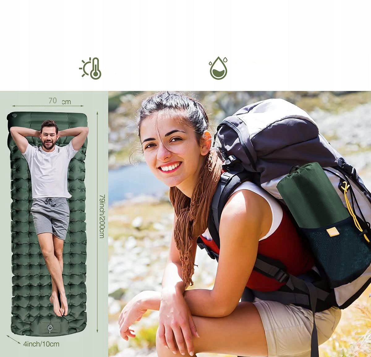 WODOODPORNA SAMOPOMPUJĄCA MATA KEMPINGOWA DO SPANIA Z POMPKĄ DOCISKOWĄ, 2M Marka bez marki