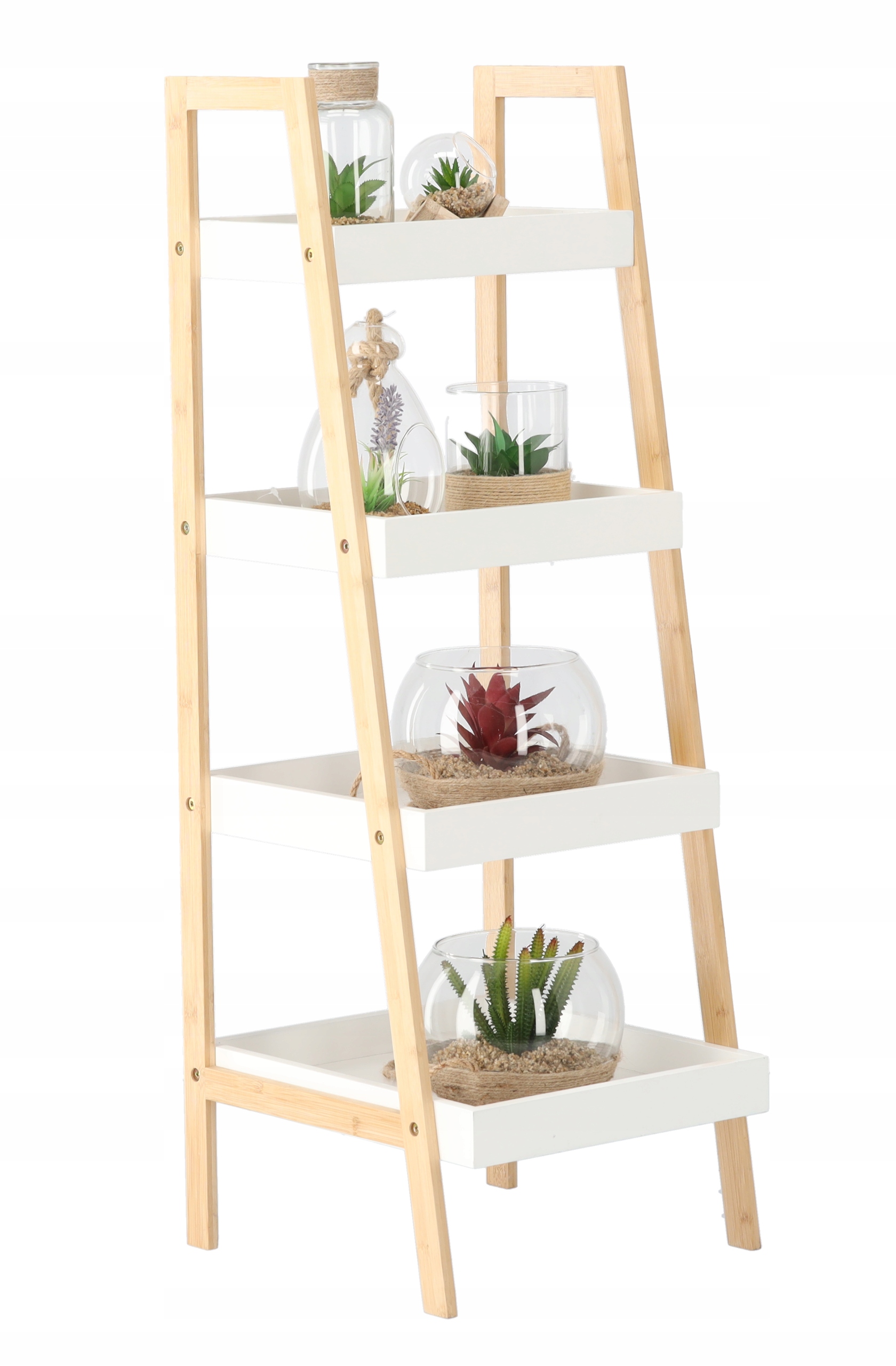 Regał drabinka 4 półki naturalny drewniany biały CHM Kolekcja MATKAM-PHO5810