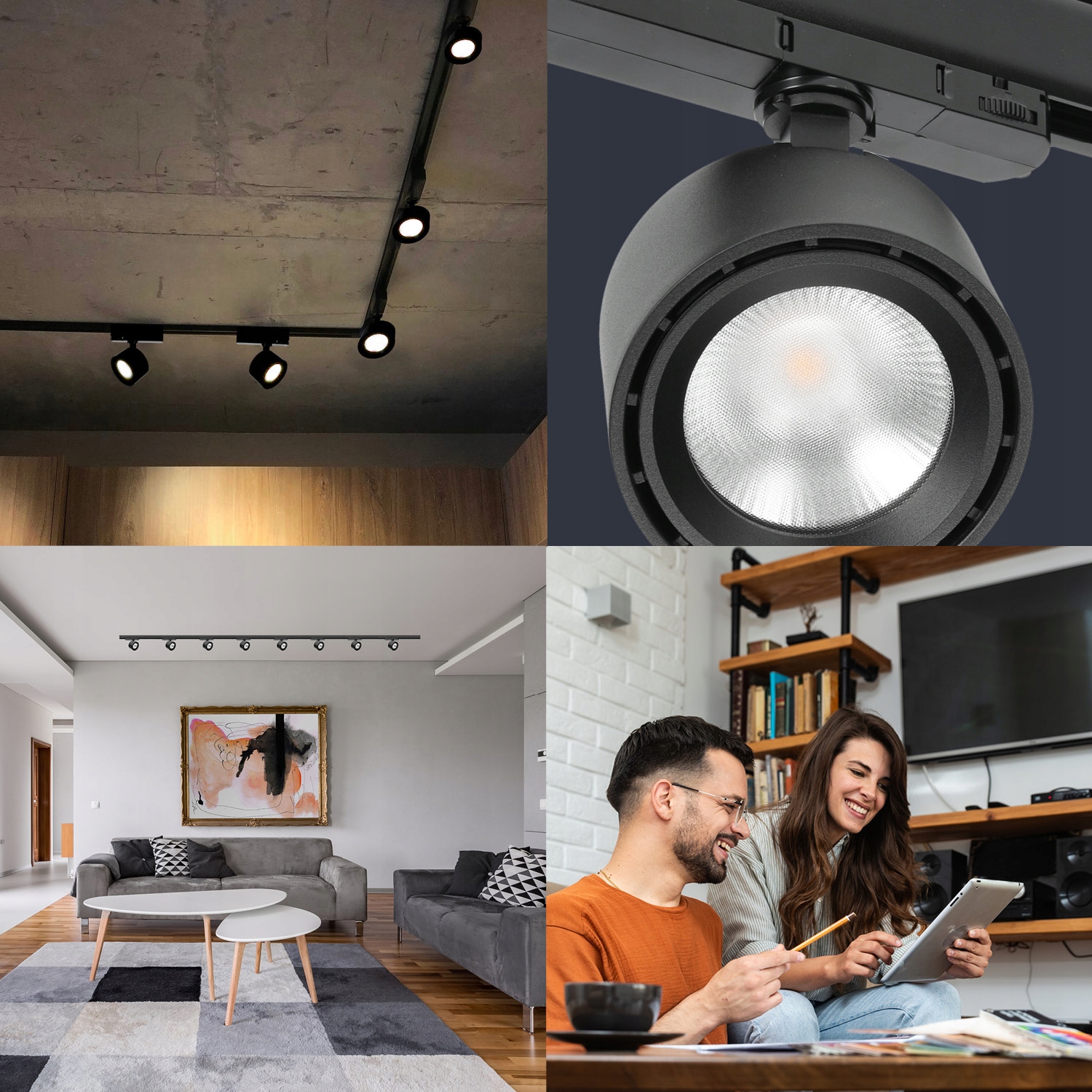 Zestaw szynowy 3 fazowy szyna 2m, 5x LED 10W CZARNY kompletny zestaw Marka Kobi