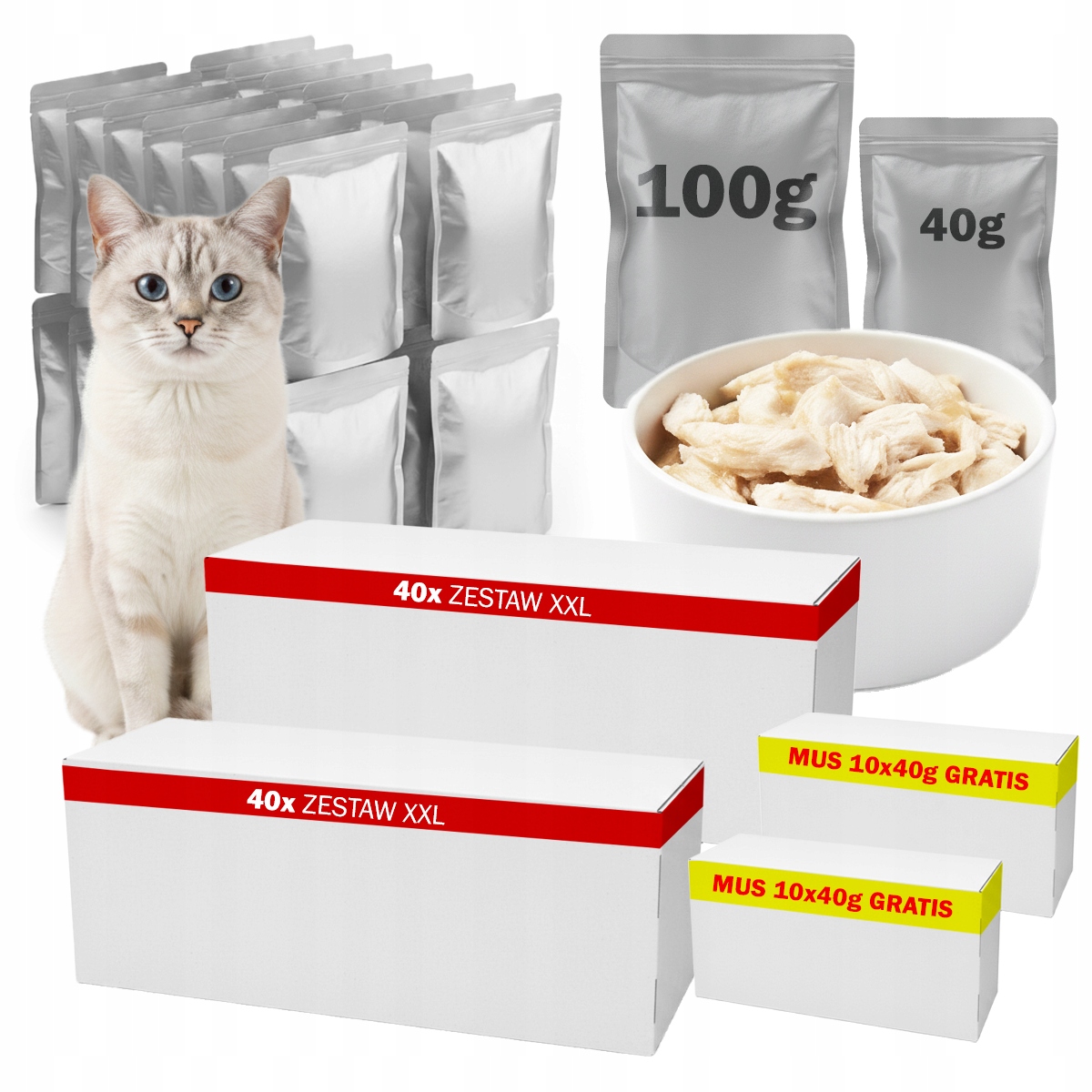 Krmivo Vlhké pro kočky Kapsičky MIX Kuře XXL 80x100g Pěna 20x40g Bonus