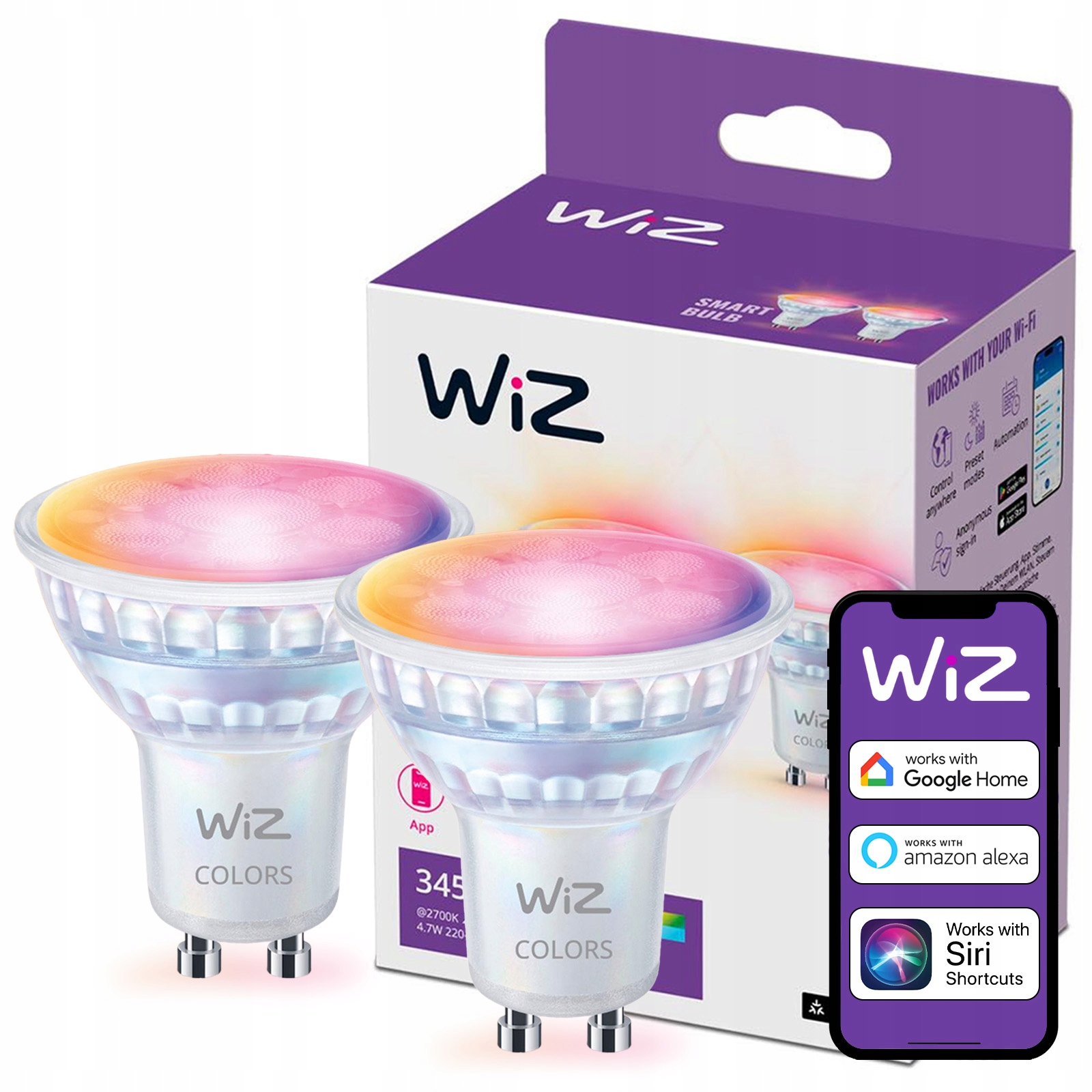 2x Led žárovka GU10 PAR16 4,7W=50W 2200-6500K+RGB Smart WiFi/Bluetooth WiZ