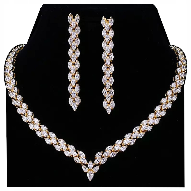 NASZYJNIK KOLCZYKI KOMPLET ŚLUB ZŁOTO WESELE B105