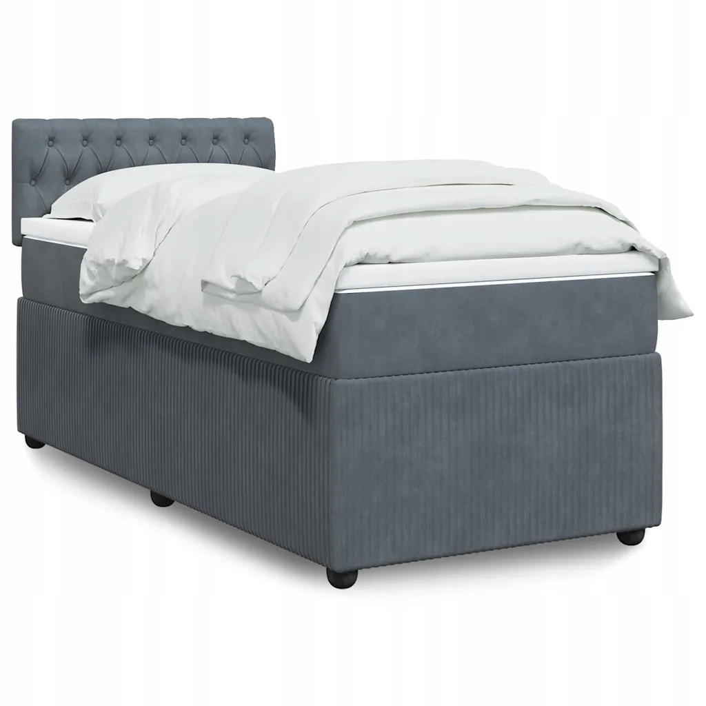 vidaXL Box spring postel s matrací tmavě šedá 90x200 cm samet