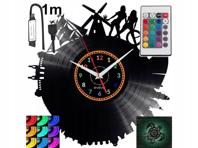 Amsterdam Nástěnné Led Rgb hodiny na dálkové ovládání Vinylová deska Nowoc