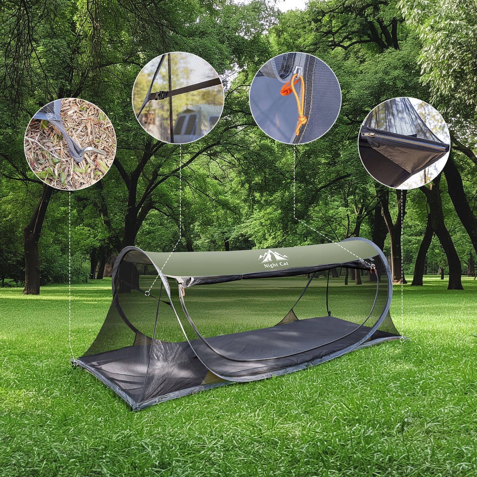 NIGHT CAT Namiot Moskitierowy Dla 1 Osoby Pop Up Na Kemping Na Łóżko — miniatura 8