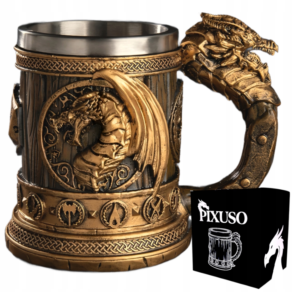 Pivní Sklenice Na Pivo Dárek Pro Něj 500 ml Dřevěný Drak Dnd Rpg Ocel Karčma