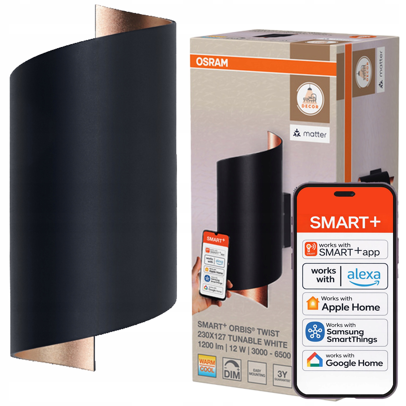 Led nástenná lampa 12W 700lm Cct stmievateľná Smart WiFi Matter