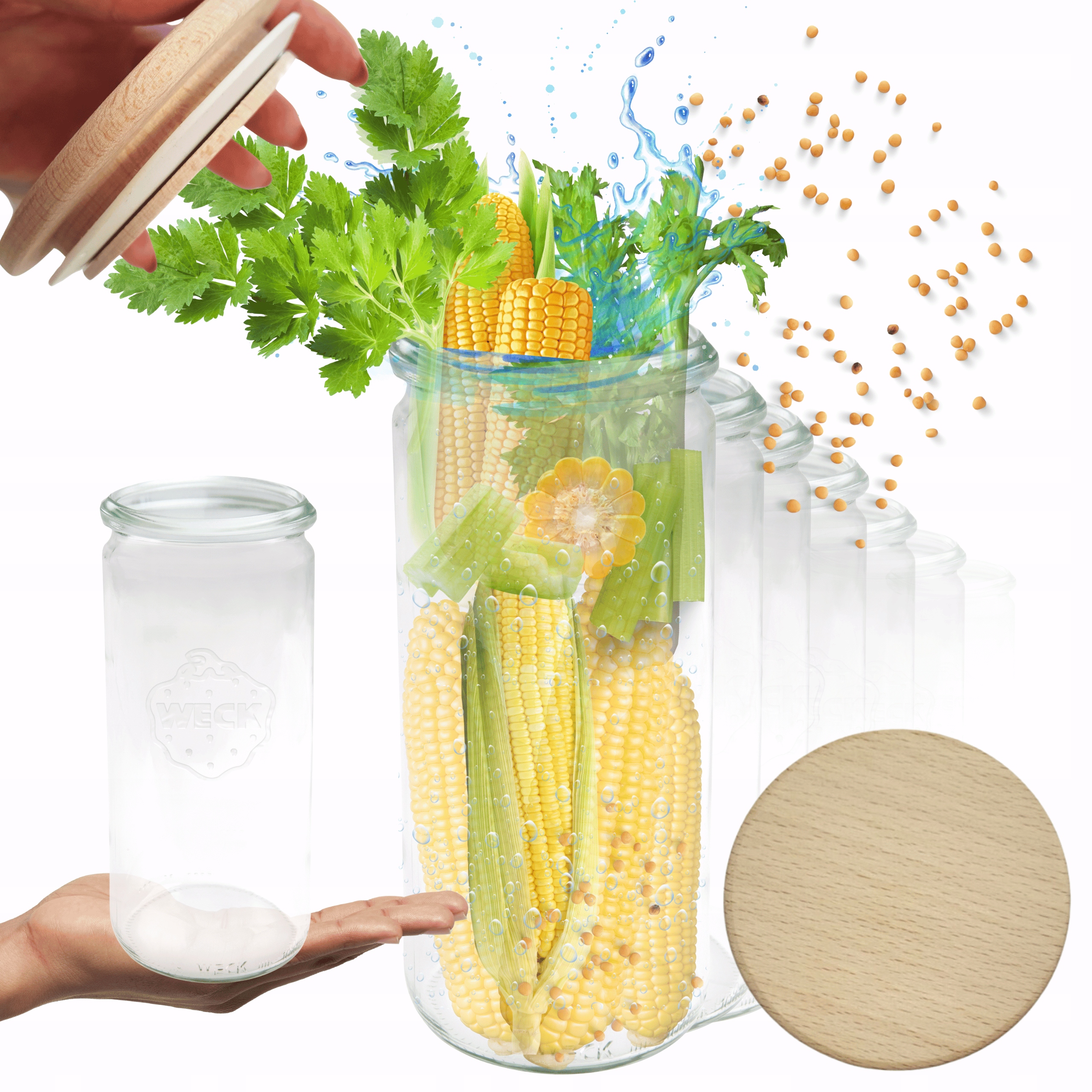 Poháre Weck 1 l 1040 ml Cylinder drevené veko s gumičkou 12ks