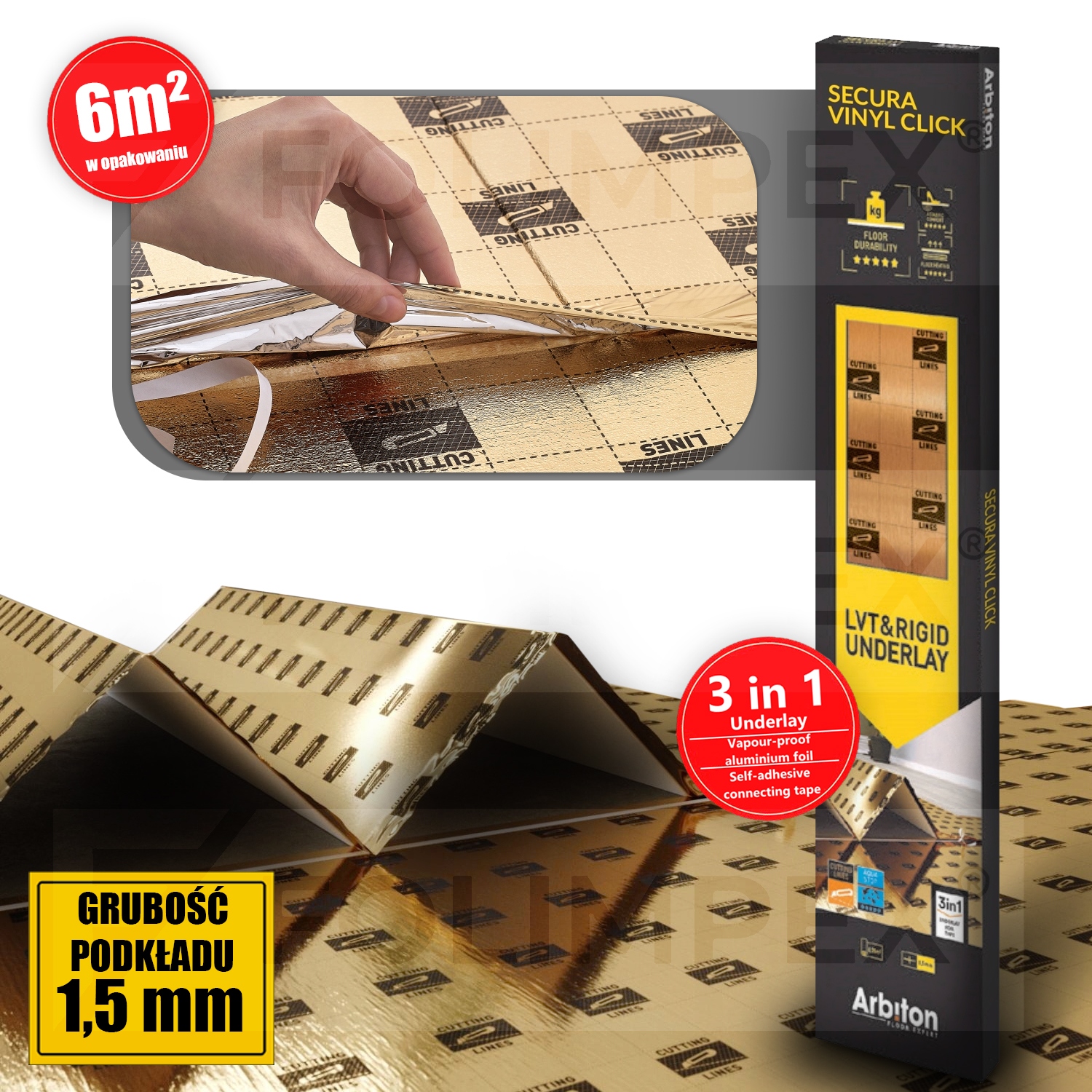PODKŁAD SECURA LVT VINYL XPS 3w1 1,5mm 6,25m2