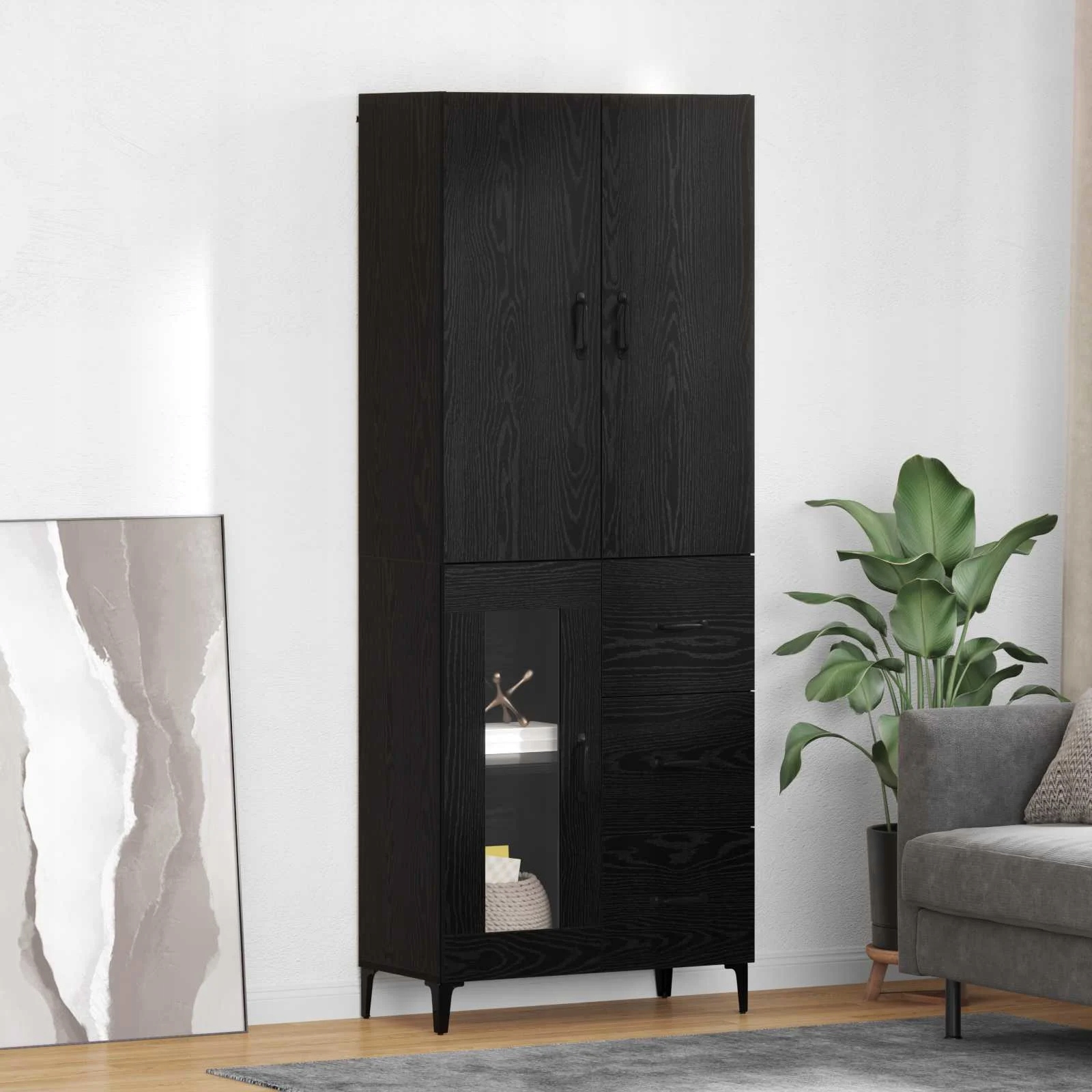 vidaXL Vysoký bufet Černý dub 69,5 x 34 x 180 cm kompozitní dřevo