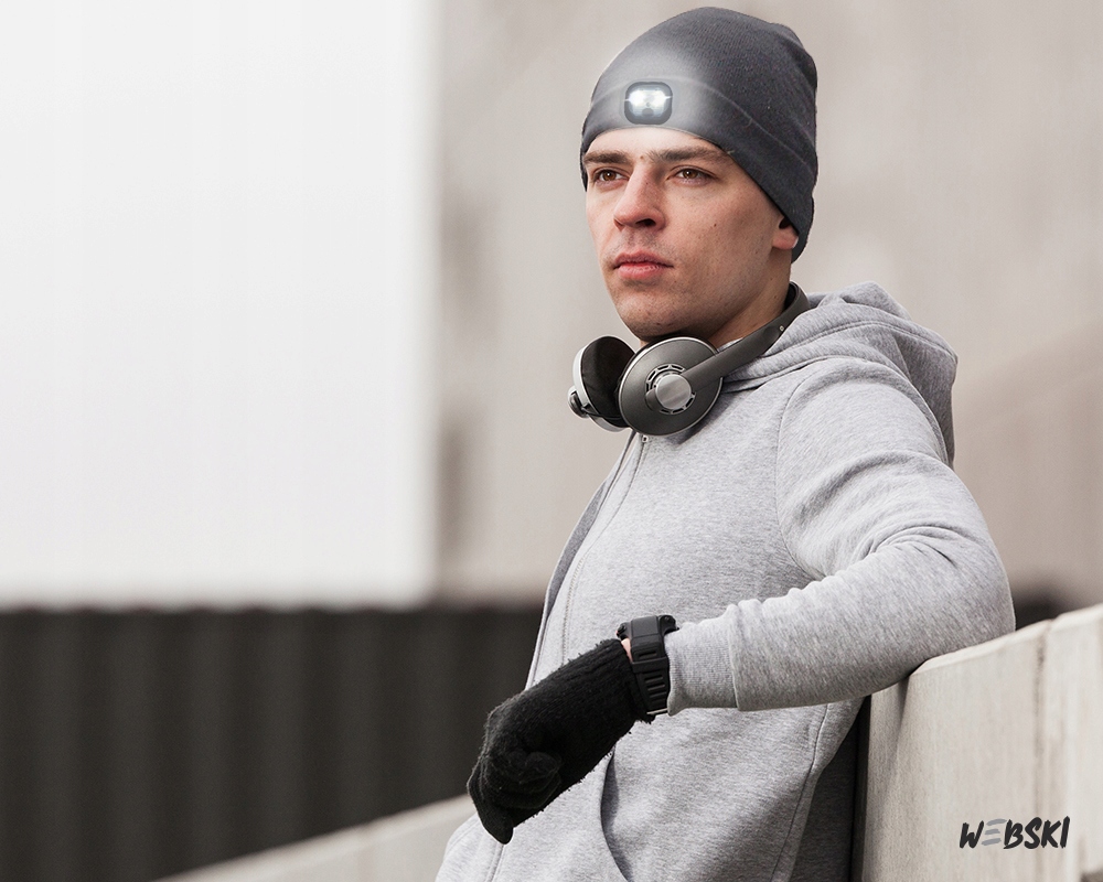 Czapka TERMOAKTYWNA ZE ŚWIATEŁKIEM LED LAMPKA USB Webski Kolor dodatkowy biały