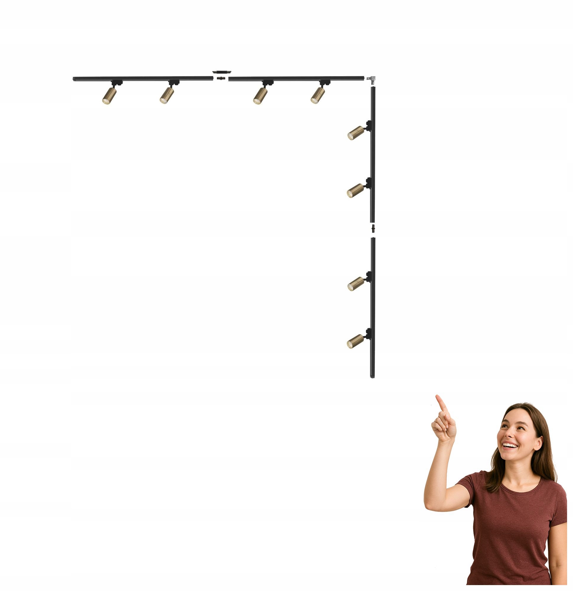 Sada koľajnicového kábla L 2x2 m čierna s 1-fázovými zlatými reflektormi 3582 Zuma