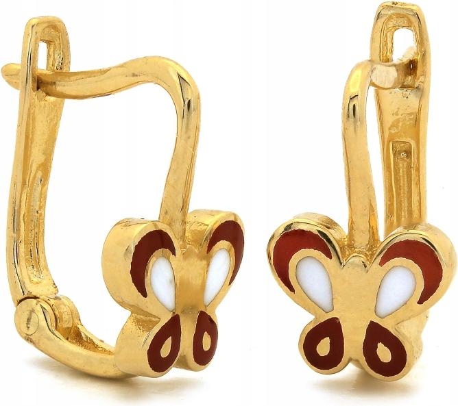 Náušnice zlaté 585 dětské s emalovaným motýlkem, anglické zapínání