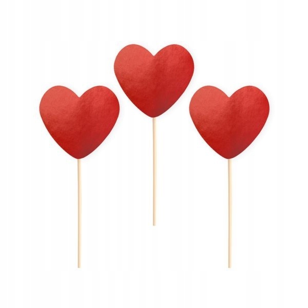 Dekoracje do babeczek serca serduszka czerwone na Walentynki 8,7cm 6 sztuk