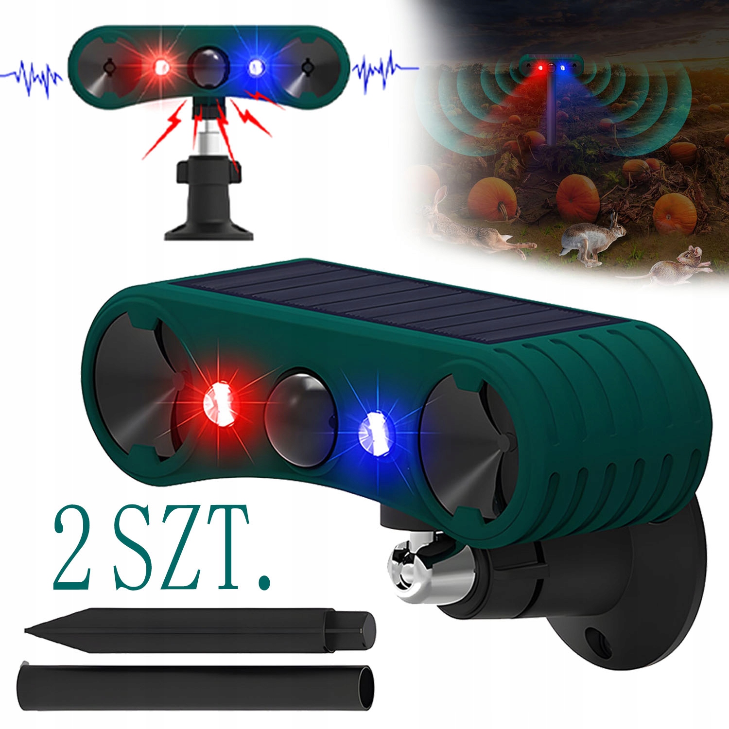 Ultrazvukový Odpuzovač Zvířat, Hlodavců, Koček, Psů, Divokých Prasat, 2 Ks
