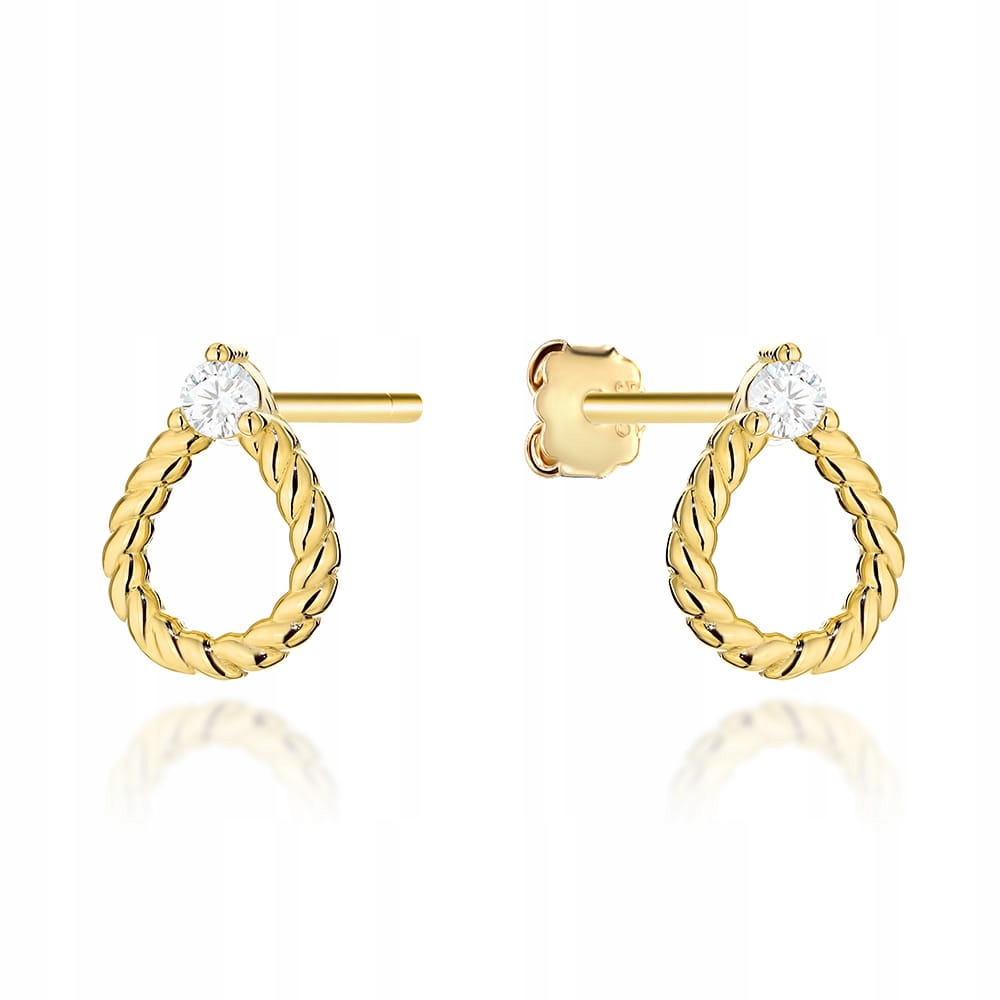 Náušnice zlaté 585 elegantní slzy se zirkonem na tyči 0.9g dárek 14k