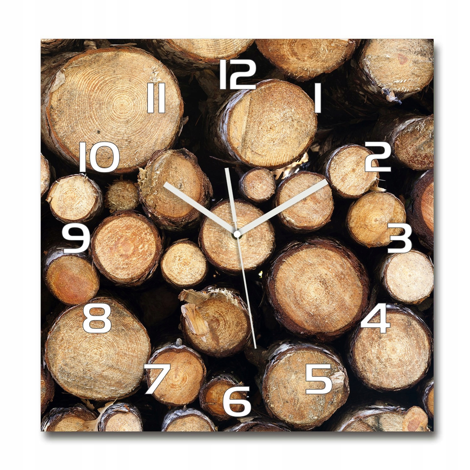 Veľké hodiny z tvrdeného skla Kłody dreva 60x60