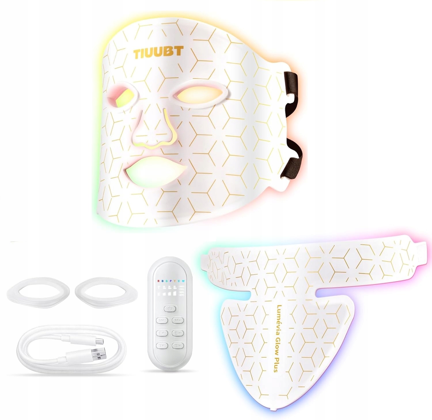 Led maska Tiuubt Lumévia Glow Plus obličej krk 7 barev silikonová růžová