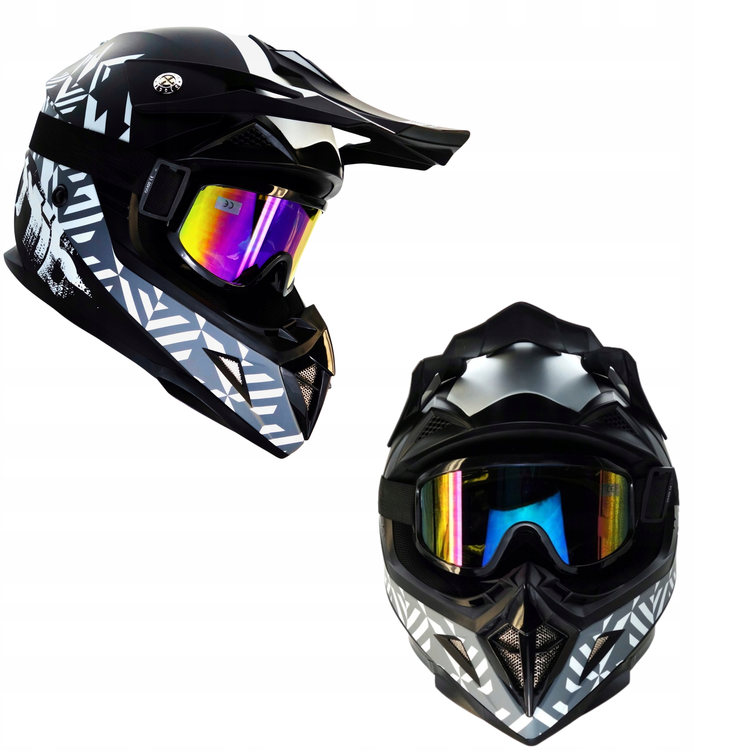 Motocyklová prilba Cross Horn ECE-06 Enduro Štvorkolka Bielo-čierna XL Google