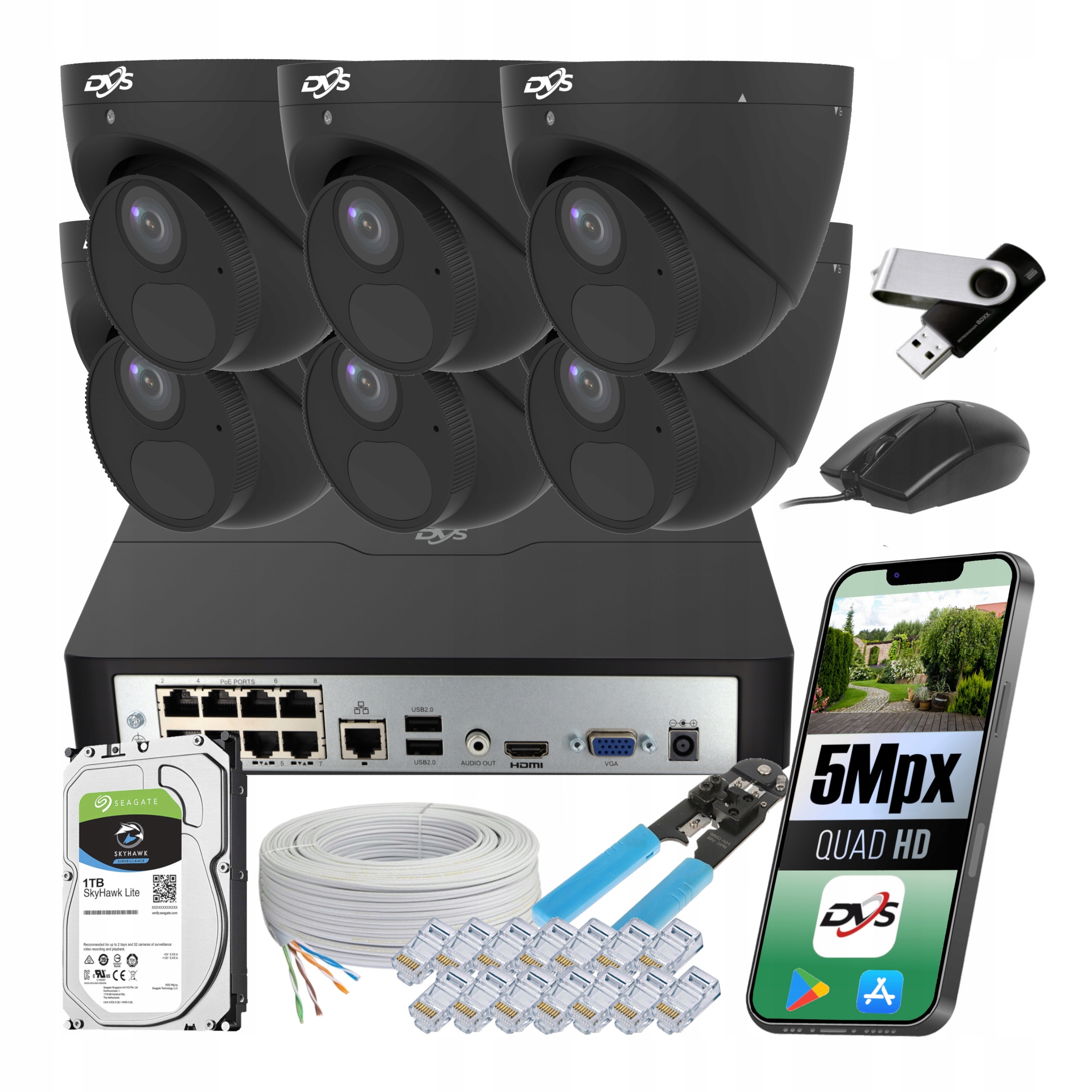 Monitorovací Sada 6 Ip Kamer 5Mpx Venkovních Poe Kovové Černé Smart