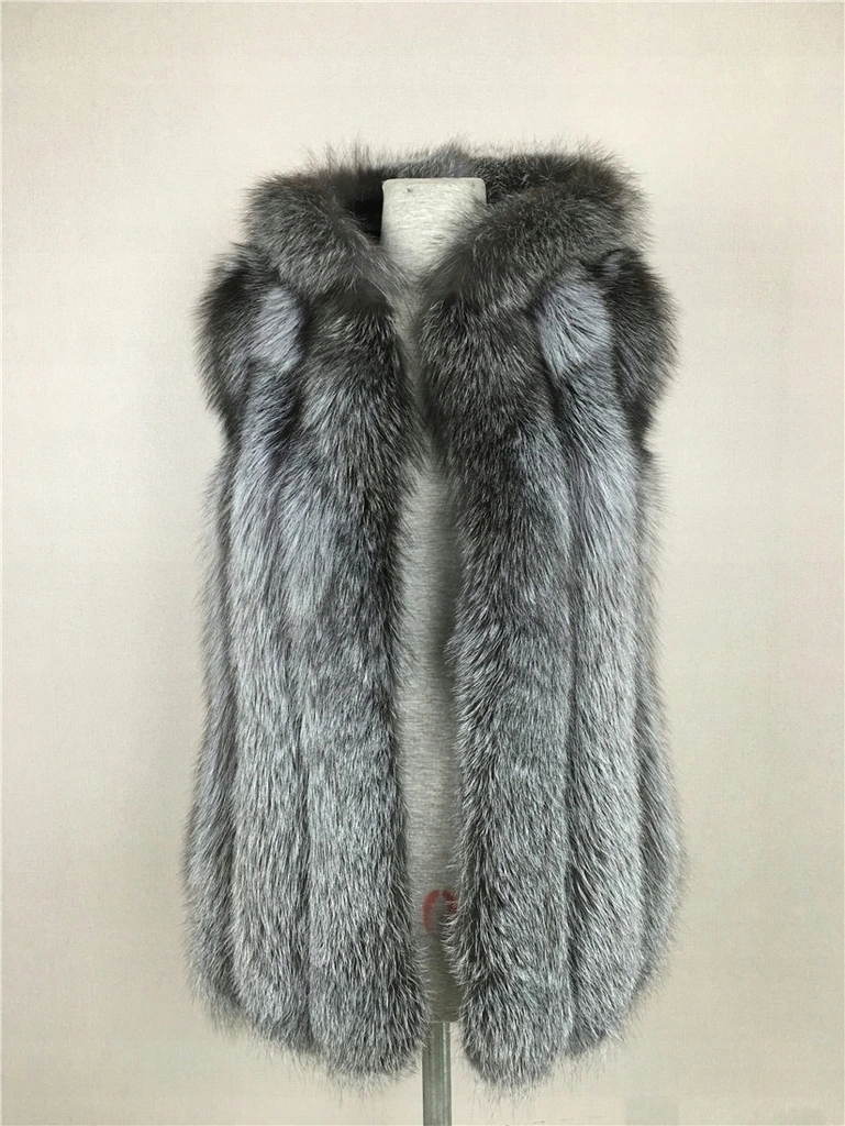 KAMIZELKA FUTRO NATURALNE SREBRNY LIS KAPTUR ZJAWISKOWA NOWOŚĆ Rozmiar 48