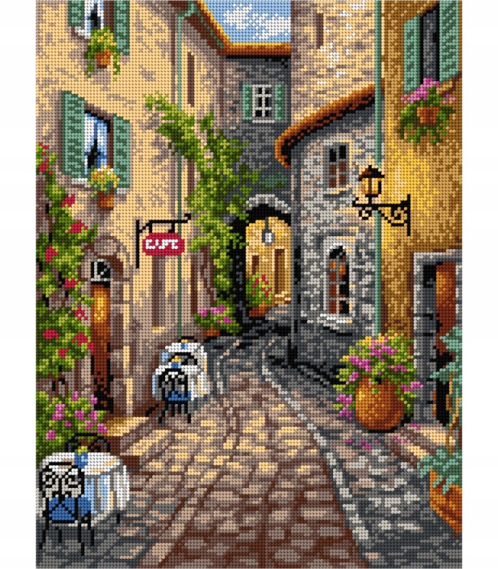 Vyšívací sada křížková Ariadna italská ulička 8038 kanva+mulina 30x40