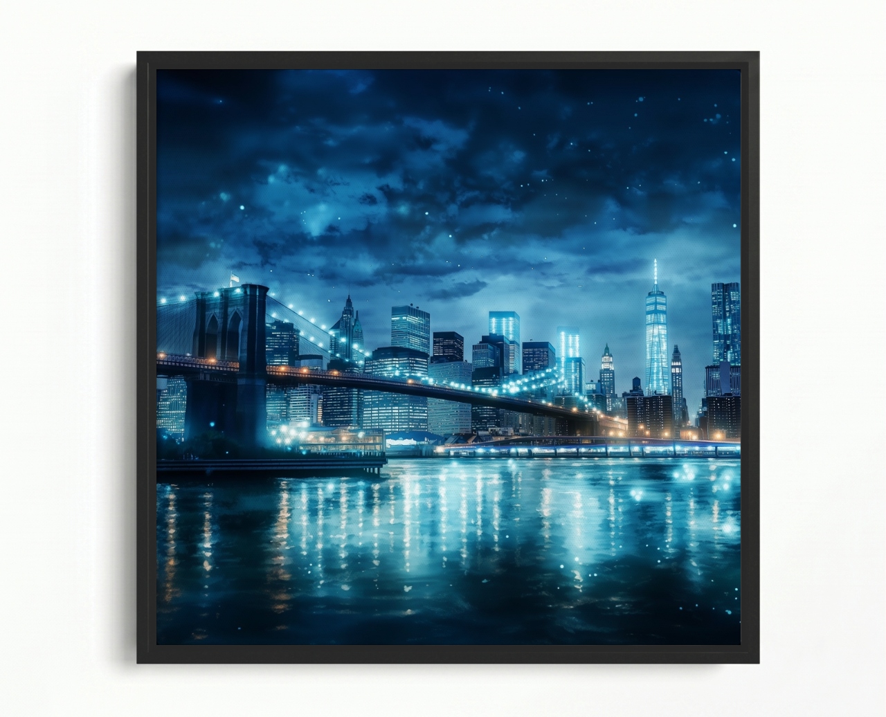 Obraz Rama American Box New York Brooklynský Most Noc Panorama 80x80