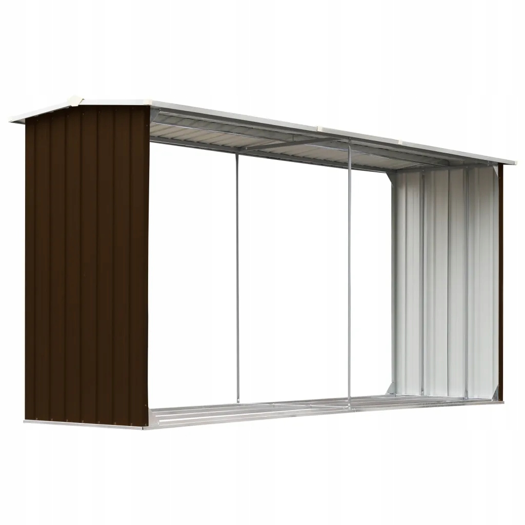 Dřevník z galvanizované oceli, hnědá, 330x92x144/153 cm