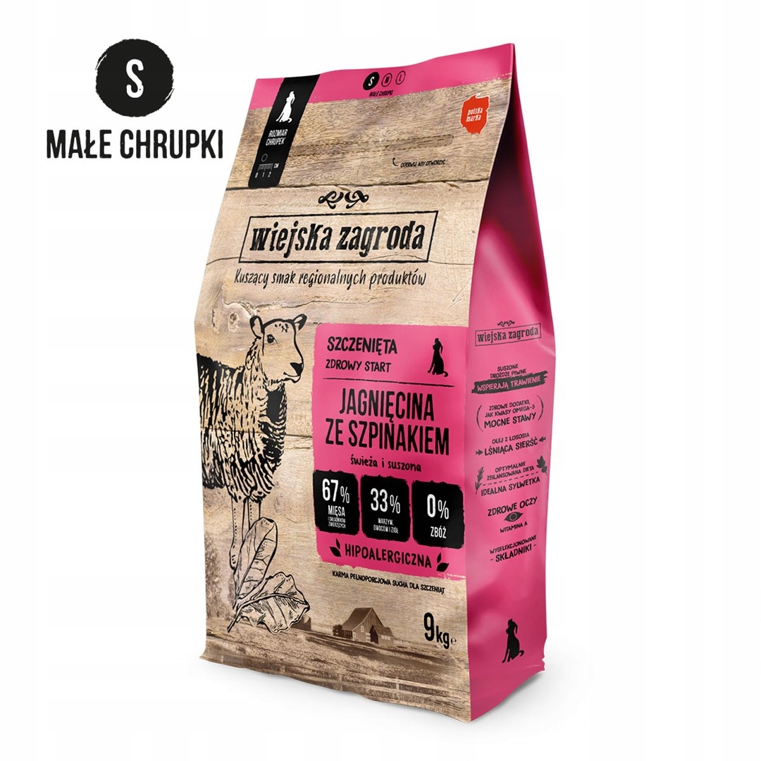 Levně Wiejska Zagroda Jehněčí maso se špenátem (štěně) křupky S krmivo
