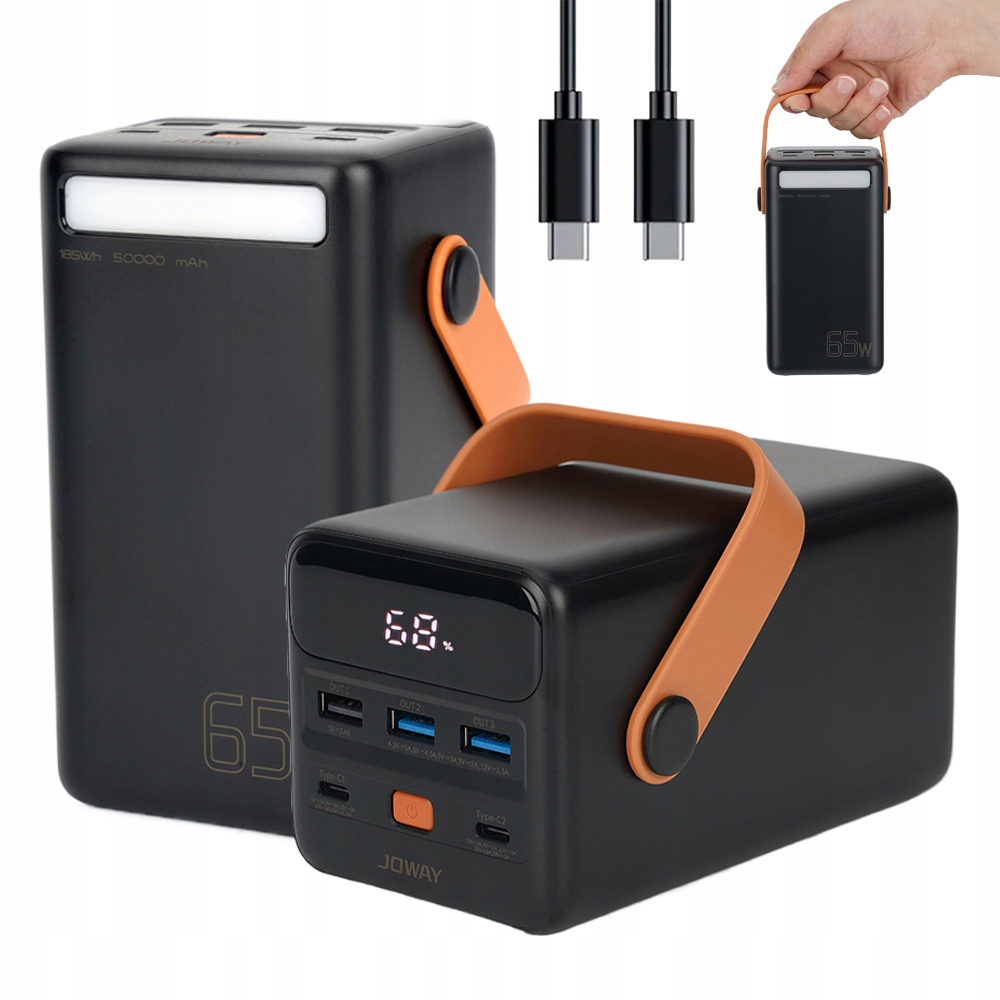 Powerbanka 50000 mAh Výkonná Powerbanka Qc Pd 65W 3xUSB-A/2xUSB-C Svítilna