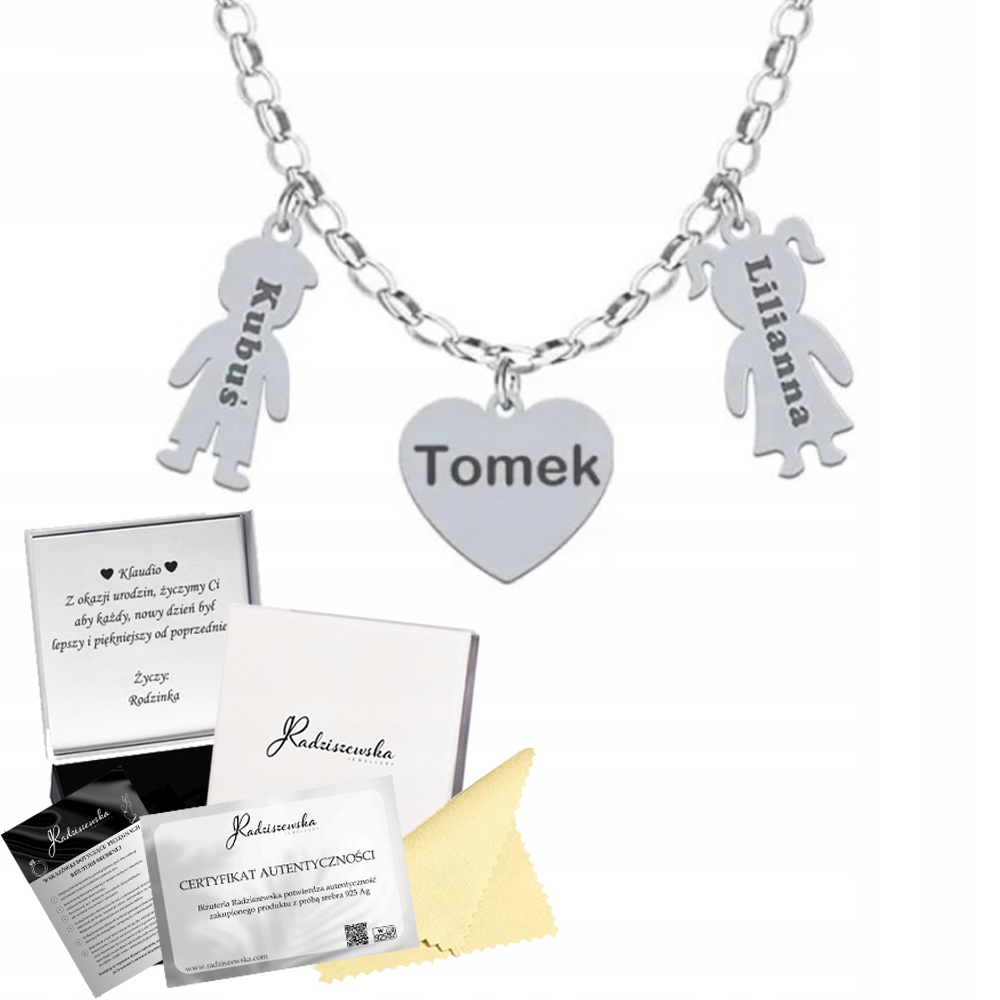 Stříbrný náhrdelník Srdce Jméno dítěte Dárek Šperky Žena Gravírování