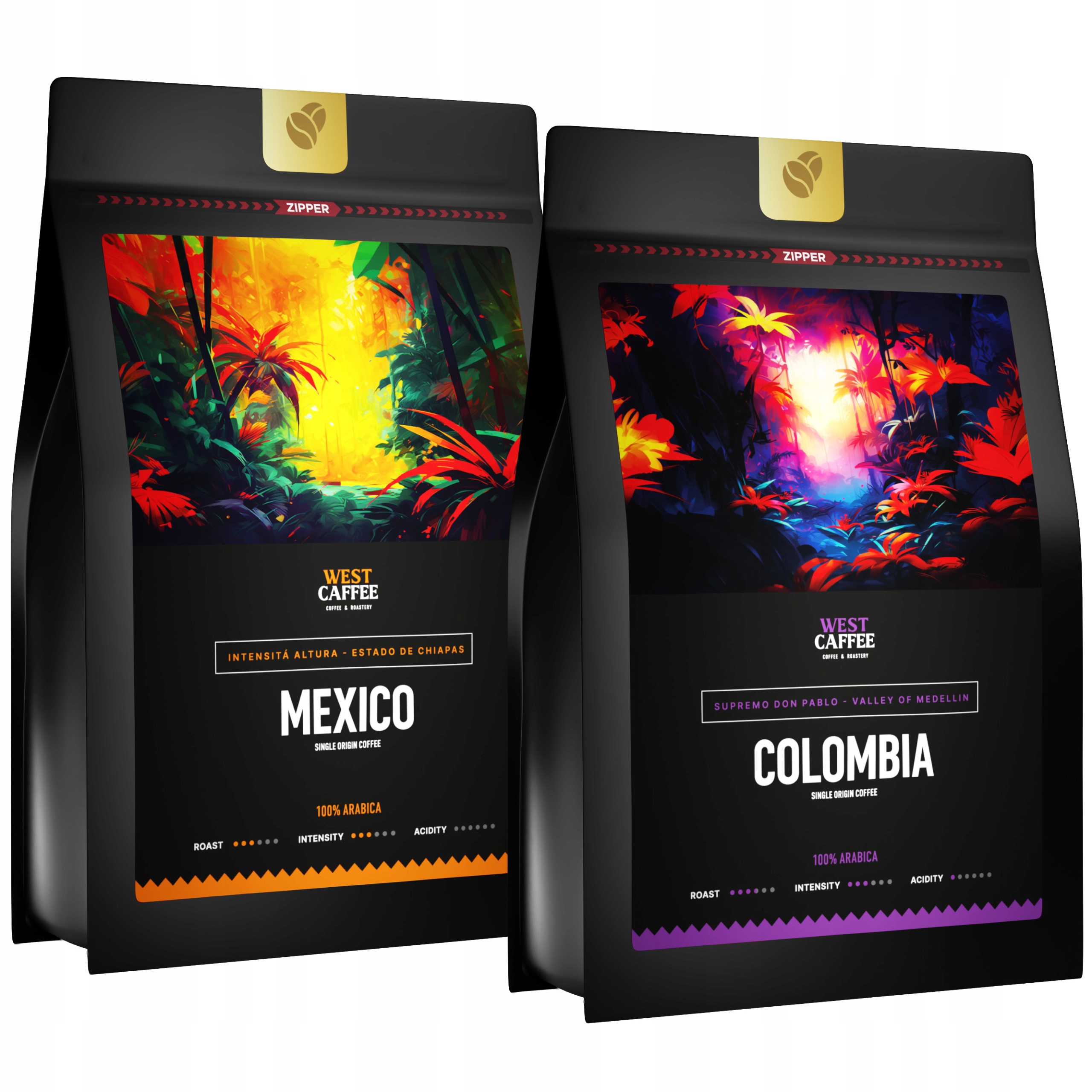 Levně Káva Zrnková 2x250G Set Kolumbie Mexiko 100% Arabica Čerstvě pražená