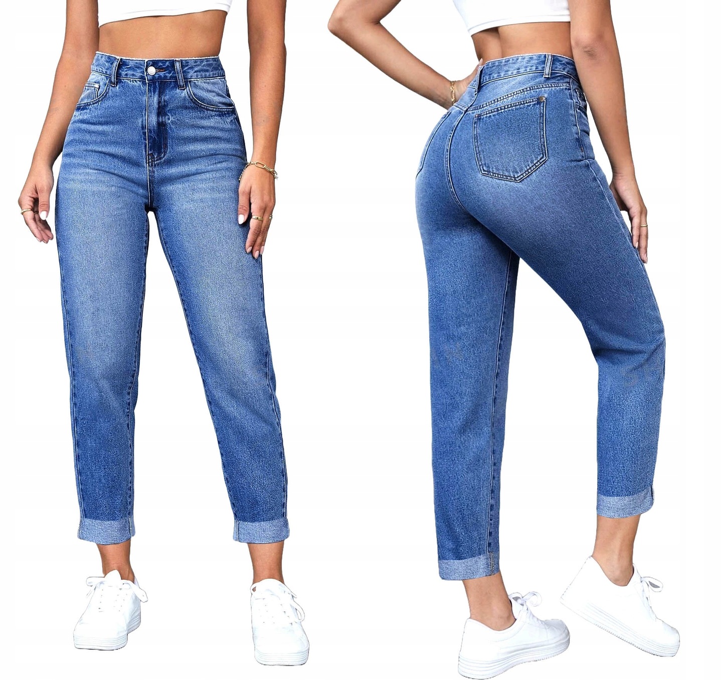 Spodnie Mom Fit Jeansowe Damskie Luźne Nogawki Jeansy Duże Rozmiary