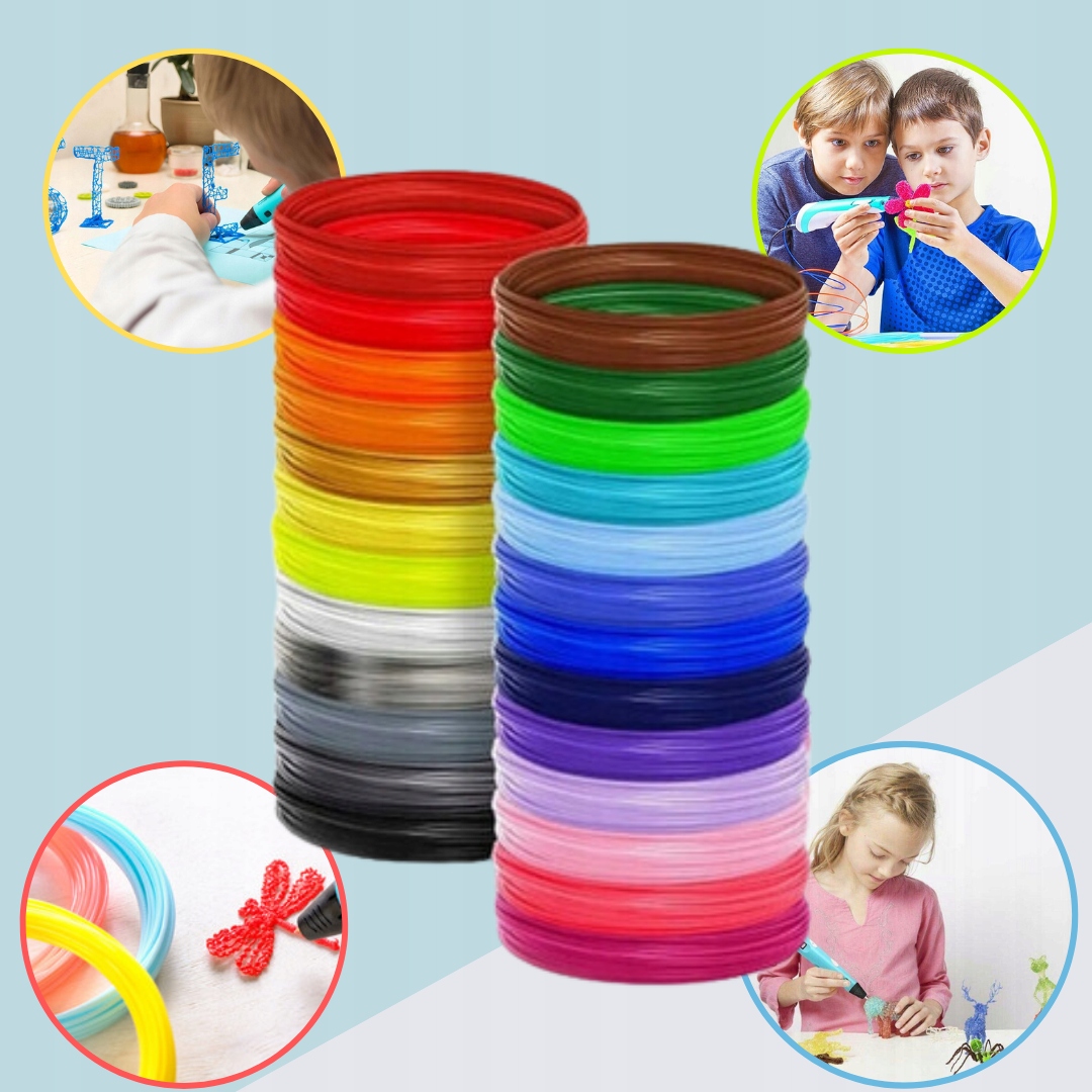 FILAMENT PLA DO DŁUGOPISU 3D PEN WKŁAD 100M 20 KOLORÓW MIX WKŁADY KOLOROWE Wysokość produktu 25 cm