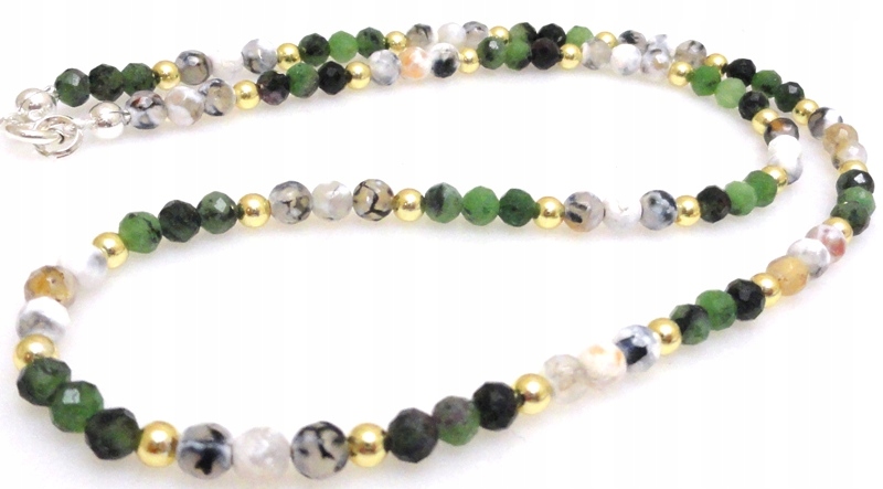 Náhrdelník zoisyt a fasetovaný achát, koule 4 mm, zlatý hematit stříbro 925