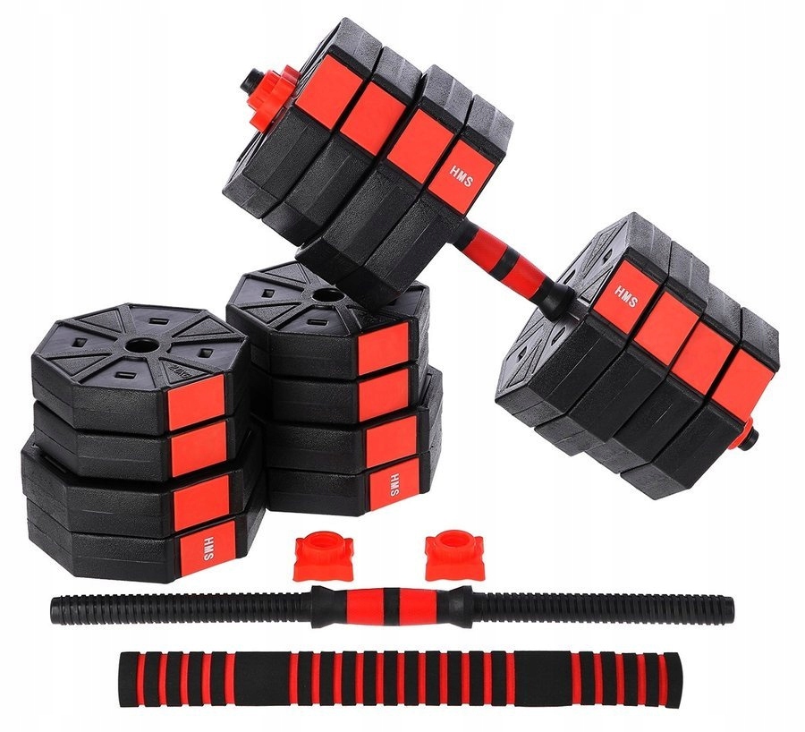 Tyč na činky s vyměnitelným zatížením 2 x 20 kg svorky Hms