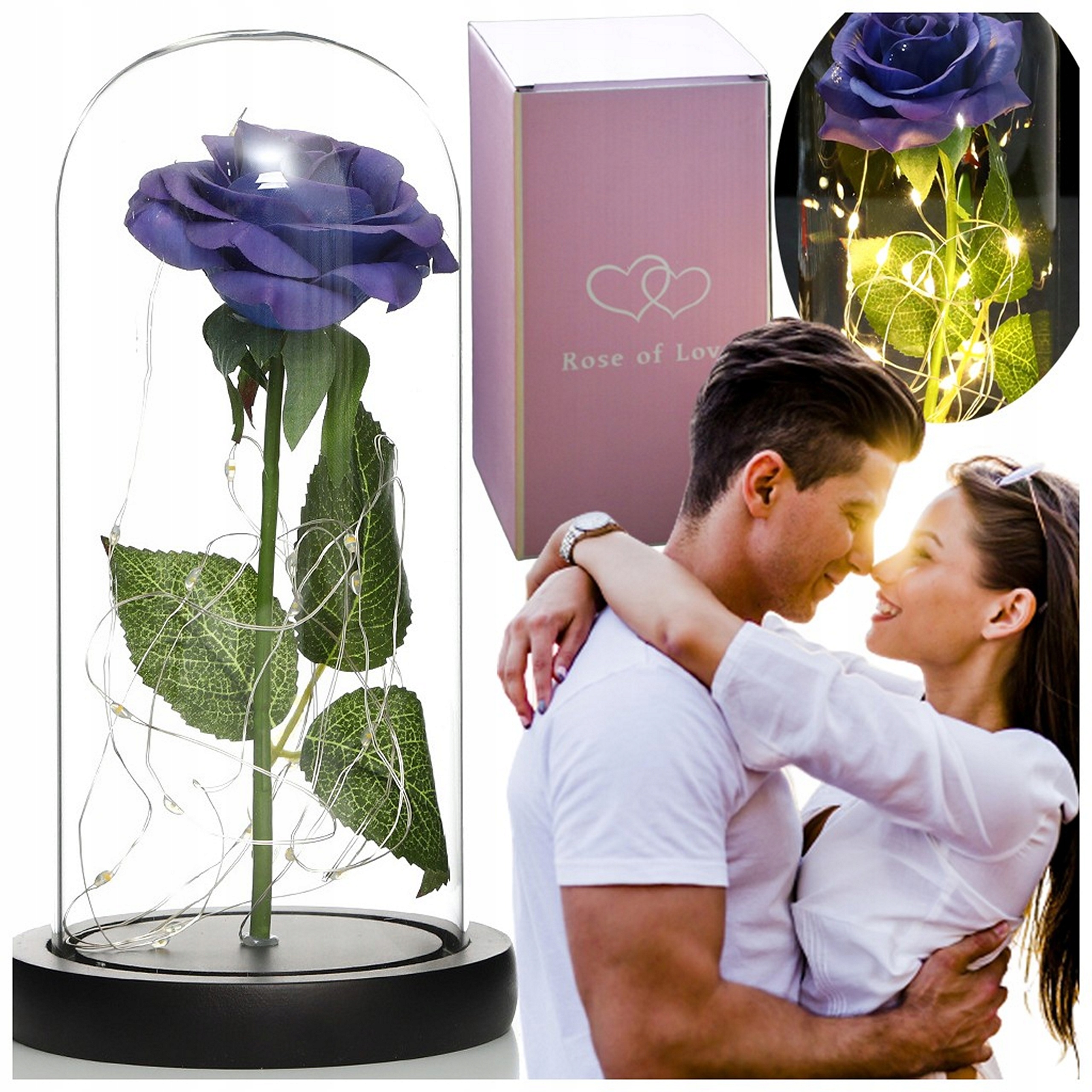 Modrá Umělá Stabilizovaná Růže Ve Skle Romantický dárek Pro Ni