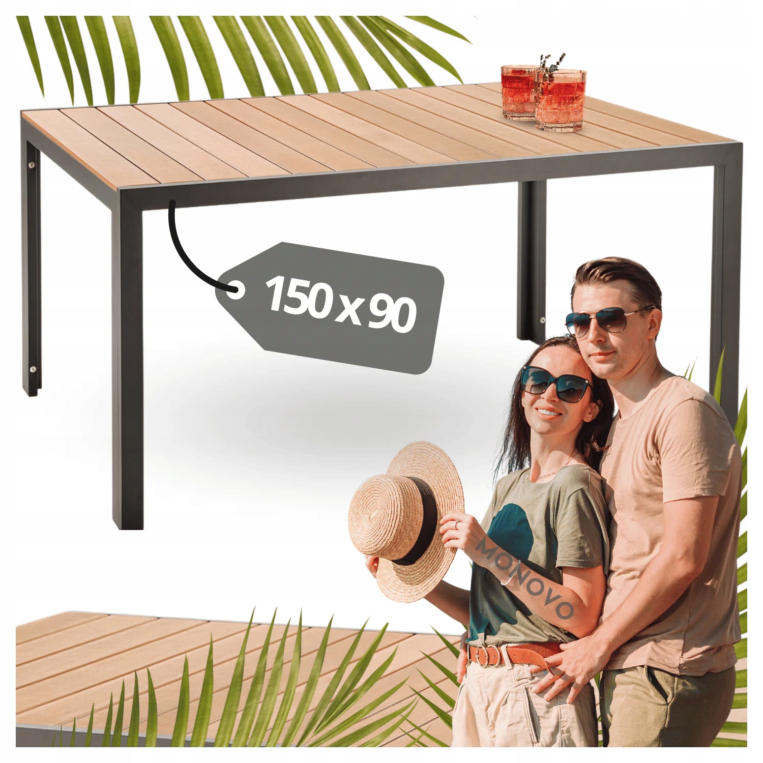 Nowoczesny Stół Ogrodowy Tarasowy 150x90 cm Wzór Desek Aluminium Fierro