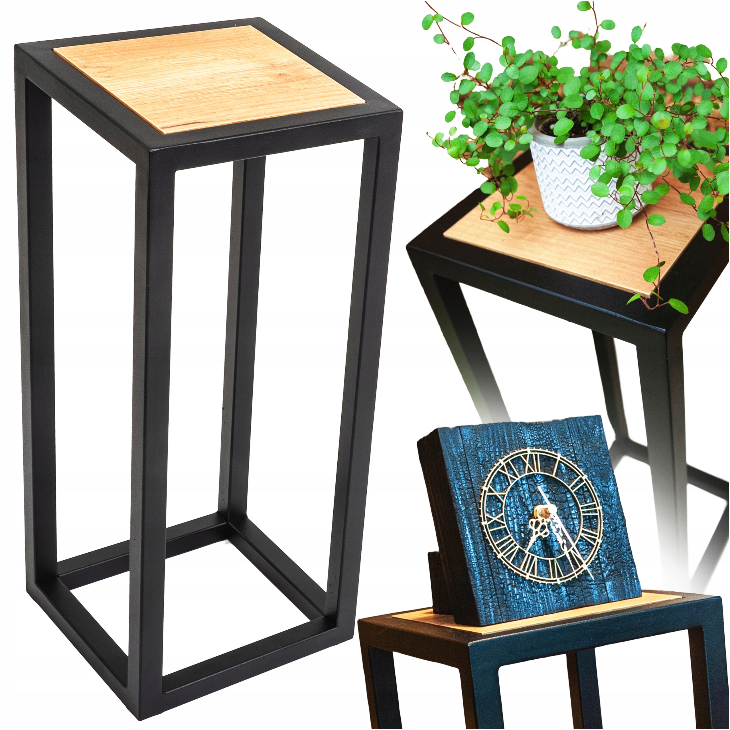 Držák Na Květináč Stojící Stojan Na Květiny Kovový Dřevěný Loft Na Rostlinky 50 CM