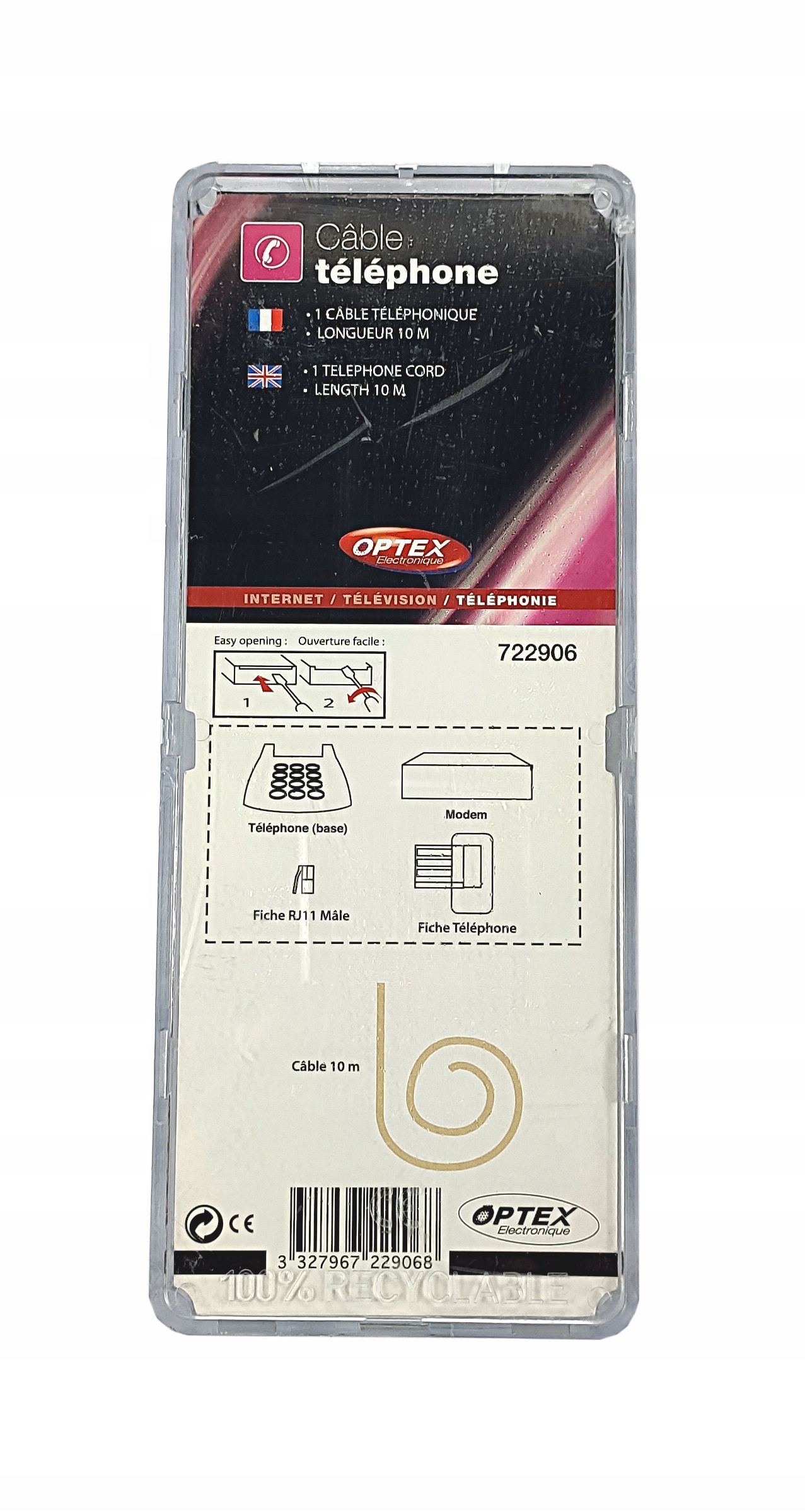 Przewód Kabel Telefoniczny RJ-11 Płaski 4 żyły 10m Producent Optex