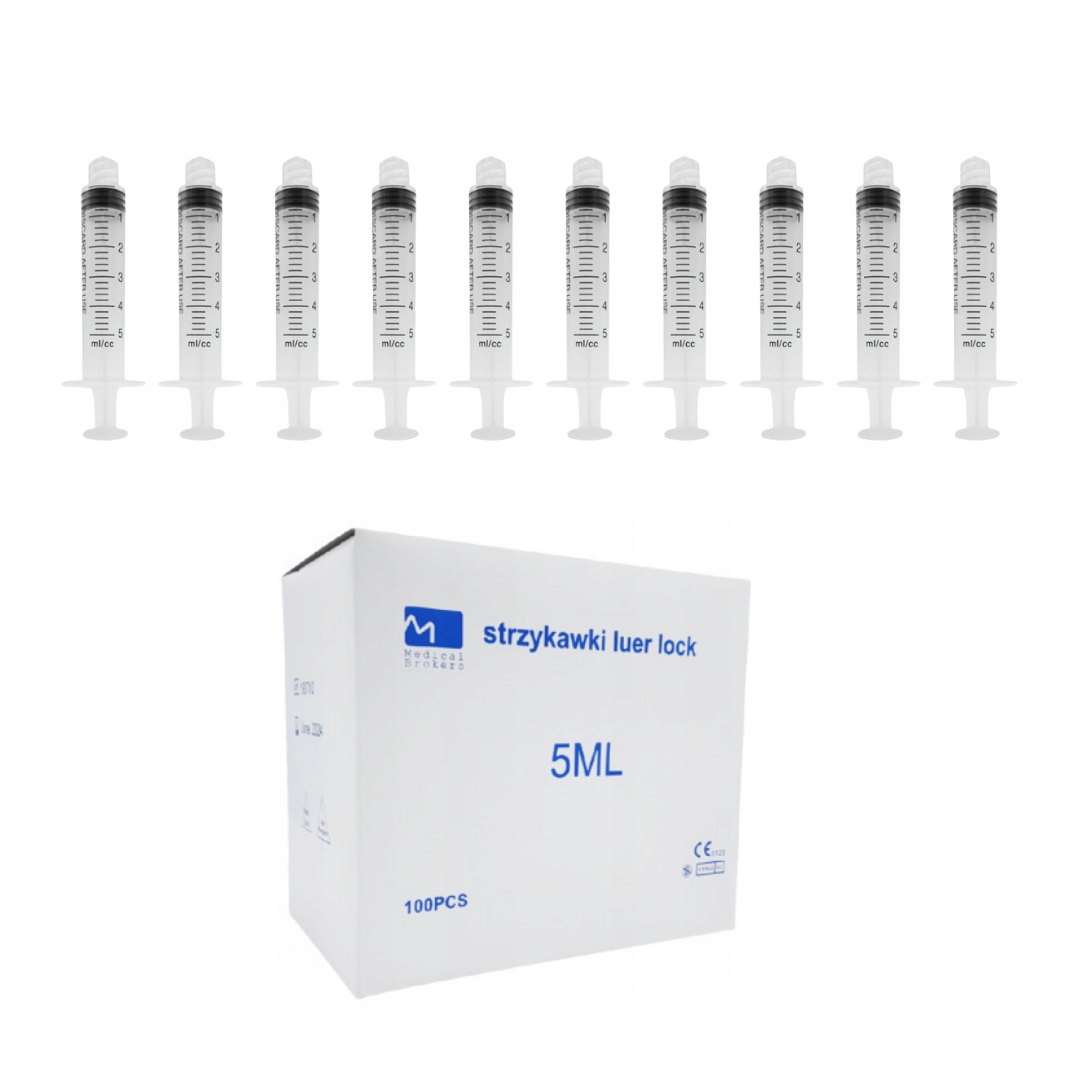 

Strzykawki 3 częściowe luer lock 5ml 10 sztuk