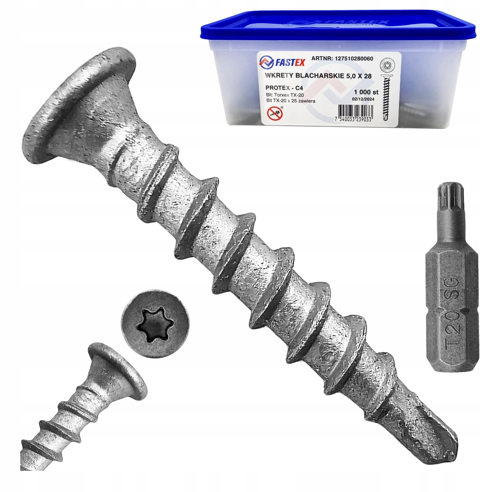 Samovrtujúce Plechové Skrutky 5x28 Torx Do Kovového Plechu 1000ks Fastex